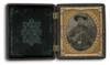 (CIVIL WAR) Pair of images in patriotic cases, comprising a stunning sixth-plate ruby ambrotype portrait of a